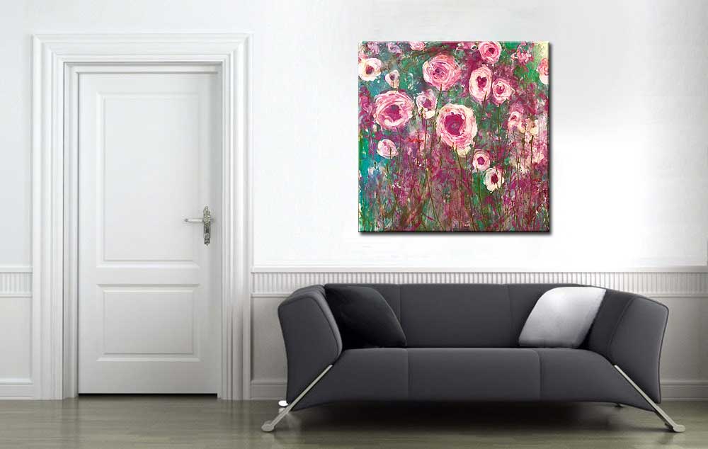 Bloemen schilderij Pastel Roze Bloemen - Afbeelding 3