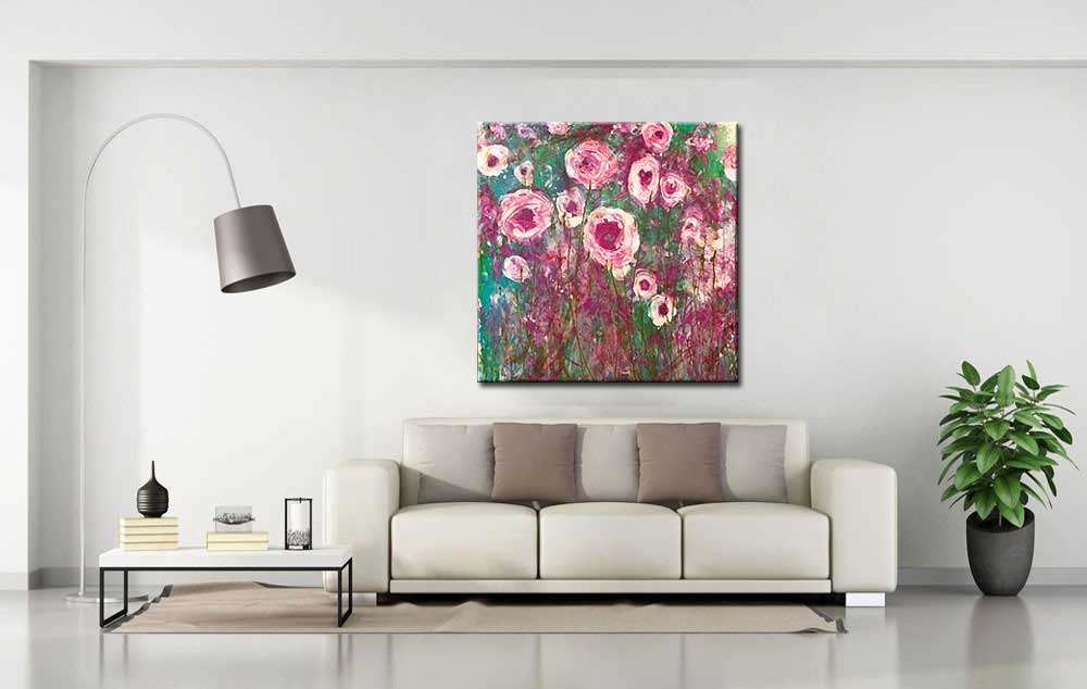 Bloemen schilderij Pastel Roze Bloemen - Afbeelding 2