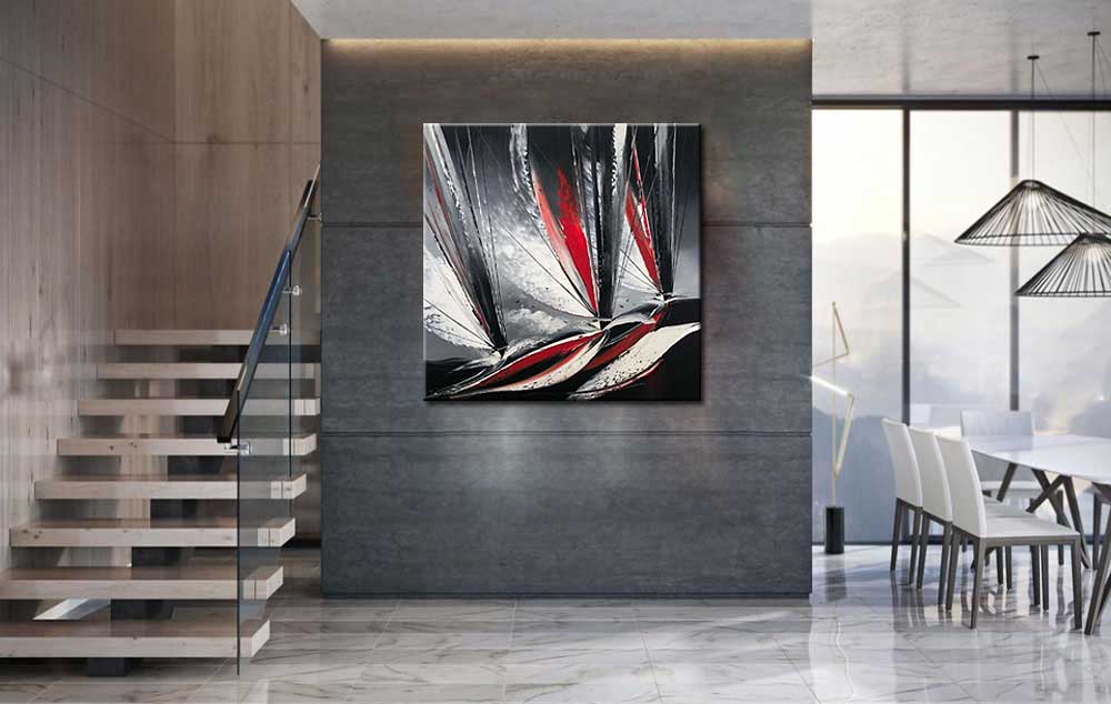 Dark Waves abstract modern schilderij - Afbeelding 2