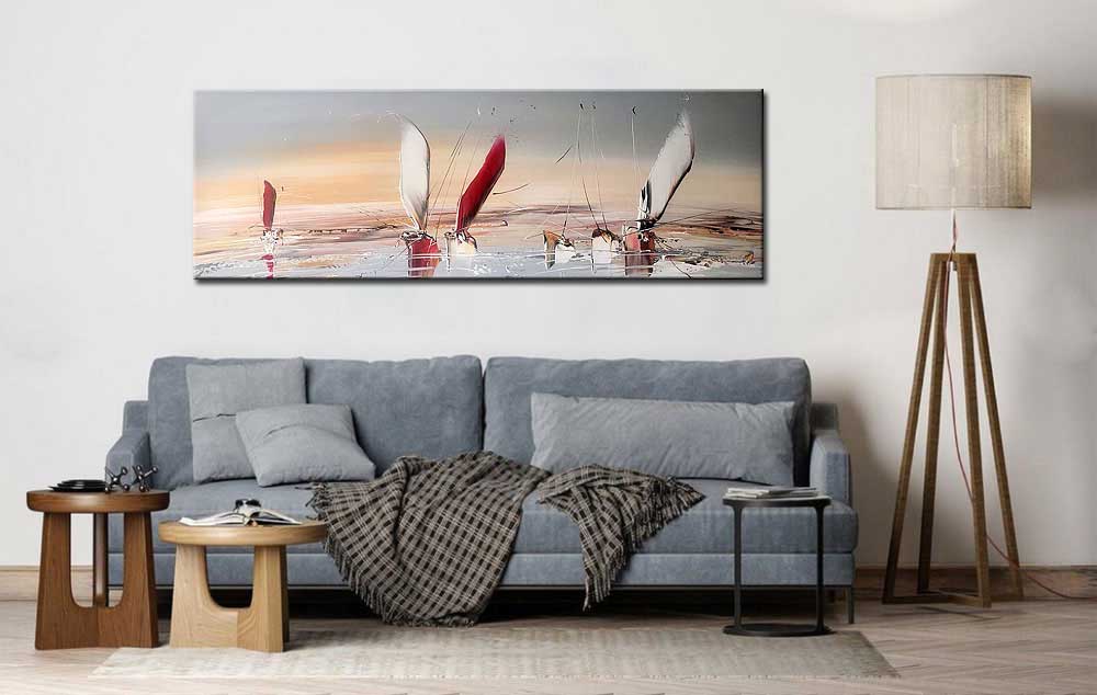 Zeilboten modern groot schilderij 180x60cm - Afbeelding 4