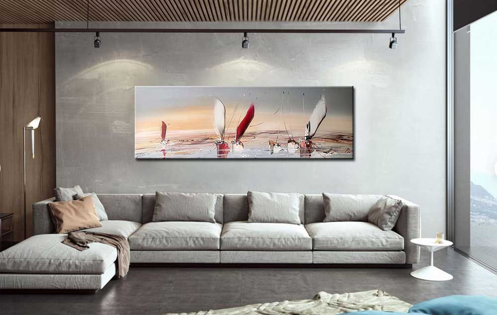 Zeilboten modern groot schilderij 180x60cm - Afbeelding 3
