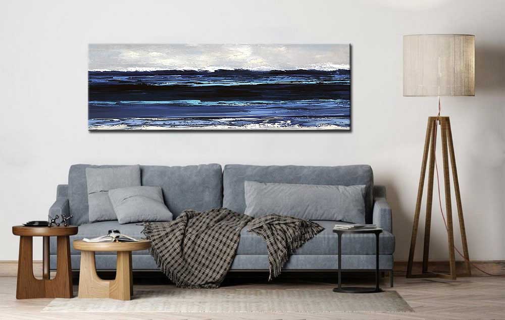 Blauwe Zee modern groot schilderij 180x60cm - Afbeelding 4