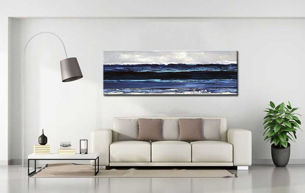 Blauwe Zee modern groot schilderij 180x60cm - Afbeelding 3