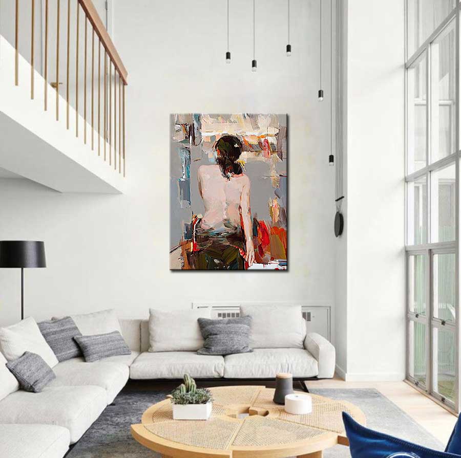 Expressief Naakt dame modern schilderij 90x120cm - Afbeelding 2