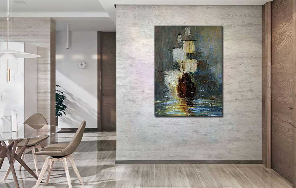 Middeleeuws Zeilschip modern schilderij 90x120cm - Afbeelding 4