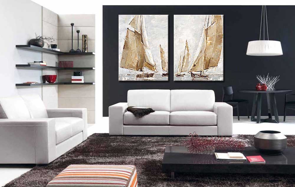 Zeilboten modern tweeluik schilderij - Afbeelding 2