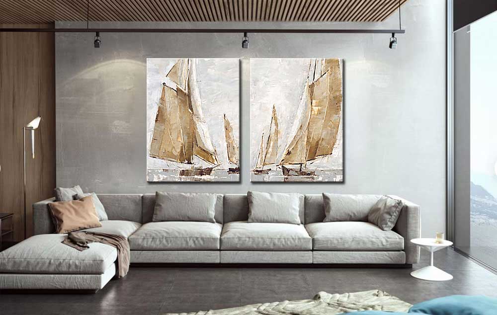 Zeilboten modern tweeluik schilderij - Afbeelding 3