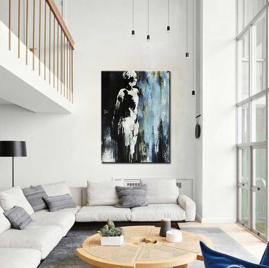 Figuratief schilderij Schaduw in Blauw 90x120cm - Afbeelding 2