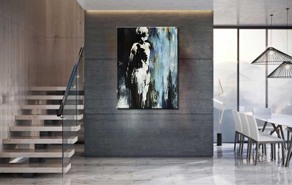 Figuratief schilderij Schaduw in Blauw 90x120cm - Afbeelding 3