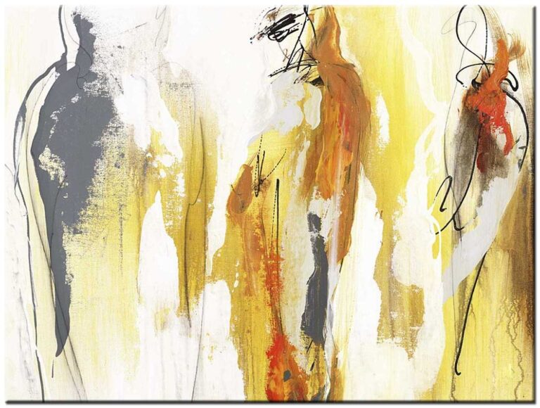 Abstract schilderij Golden Motion in geel, grijs en oranje tinten