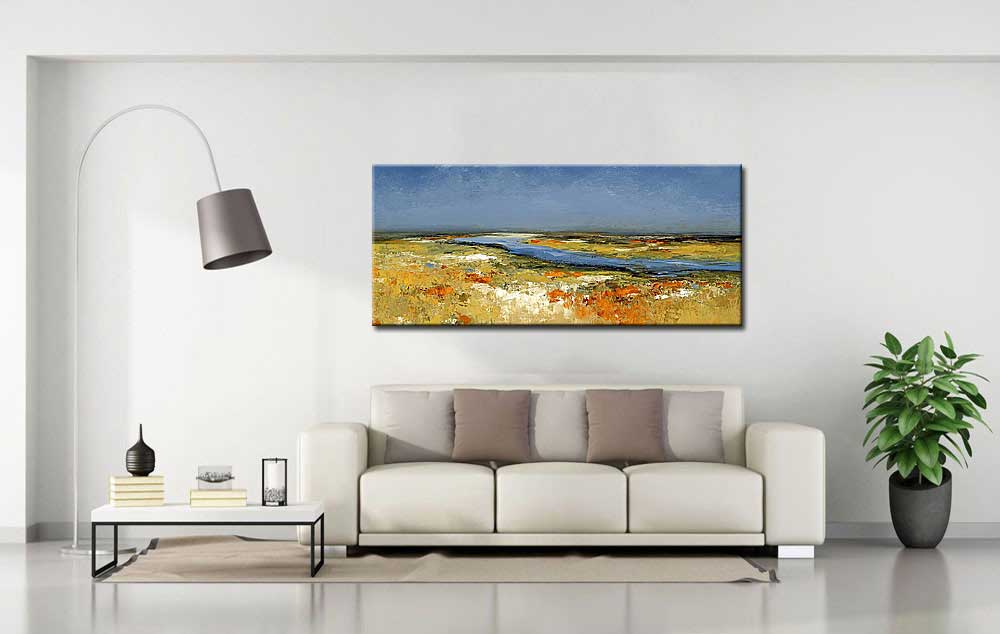 Rivier door Landschap modern schilderij - Afbeelding 3