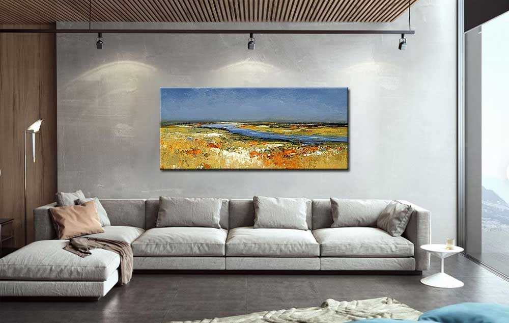 Rivier door Landschap modern schilderij - Afbeelding 2
