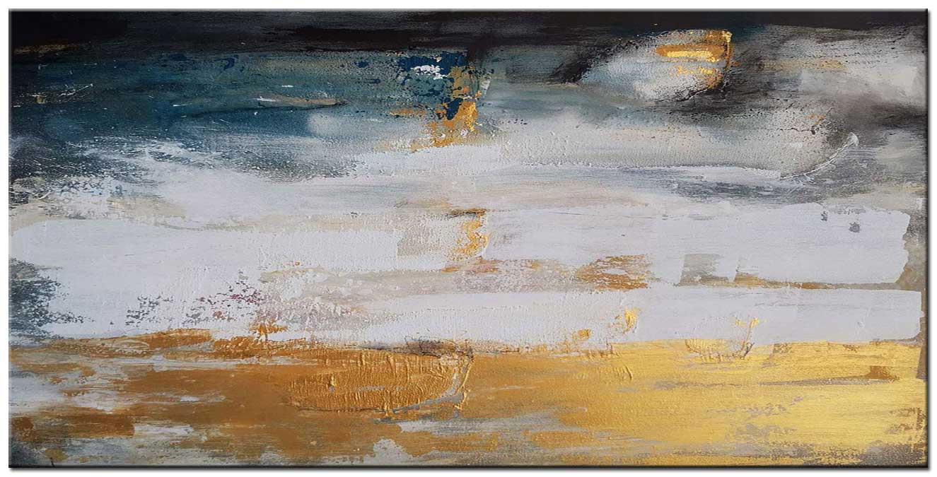 Abstract schilderij Grijs en Goud 180x90cm