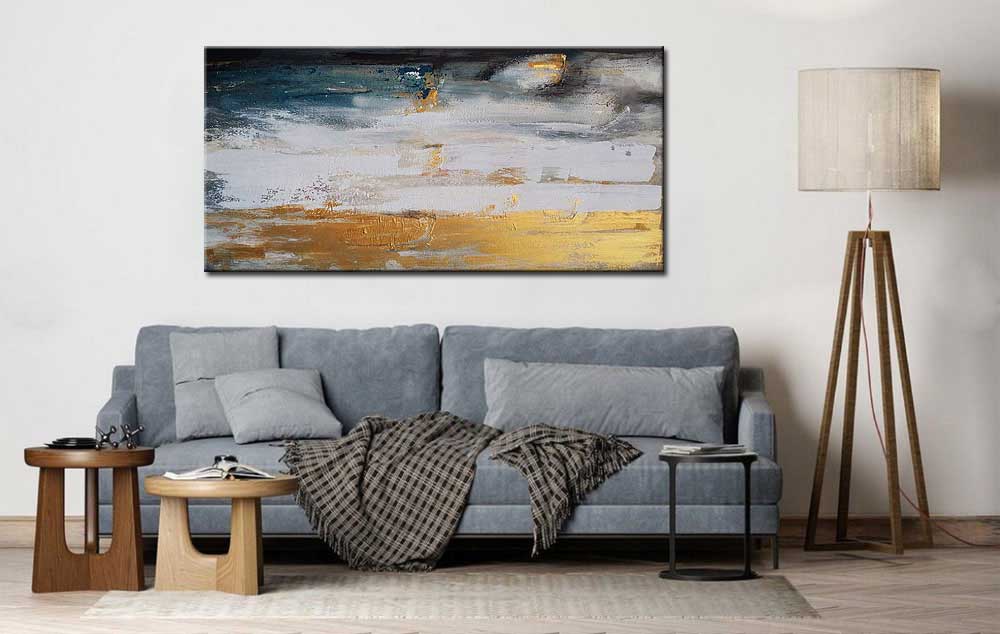 Abstract schilderij Grijs en Goud 180x90cm - Afbeelding 4