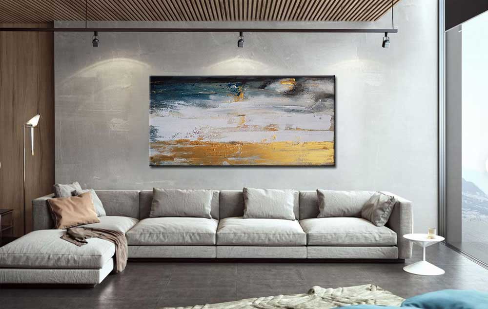 Abstract schilderij Grijs en Goud 180x90cm - Afbeelding 2