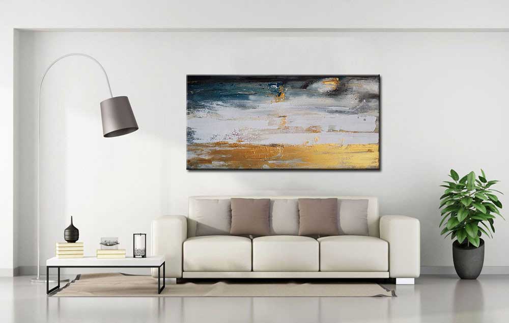 Abstract schilderij Grijs en Goud 180x90cm - Afbeelding 3