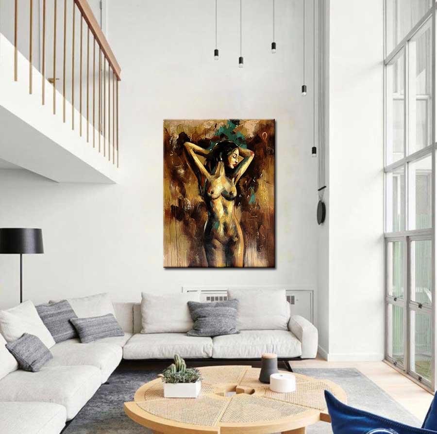 Erotisch schilderij Gouden Elegantie 90x120cm - Afbeelding 2