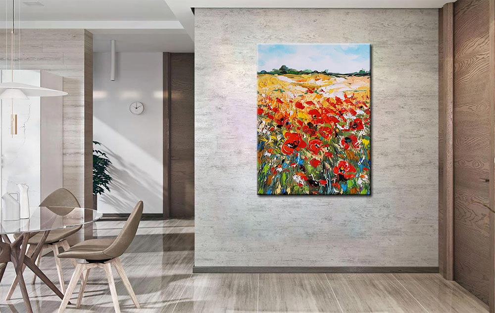 Bloemen schilderij veld rode klaprozen 90x120cm - Afbeelding 4