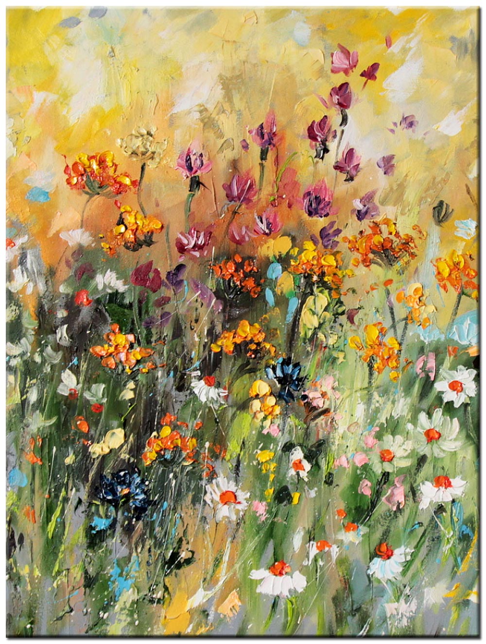 Bloemen schilderij zomerse bloemen 90x120cm