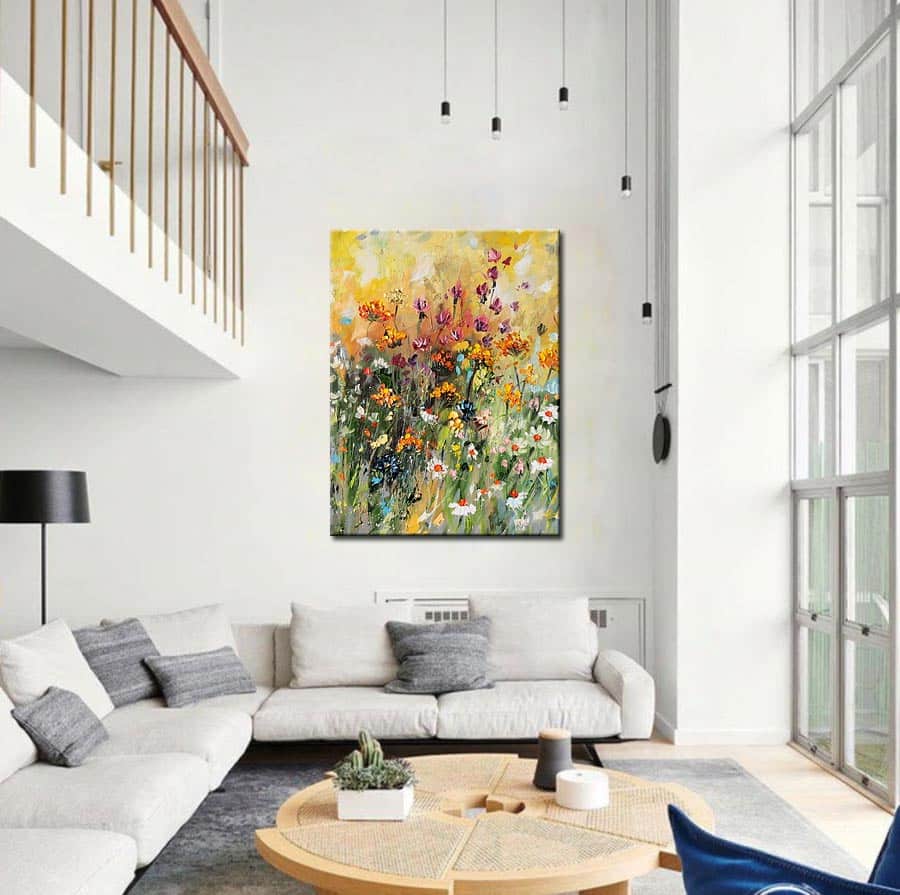 Bloemen schilderij zomerse bloemen 90x120cm - Afbeelding 2