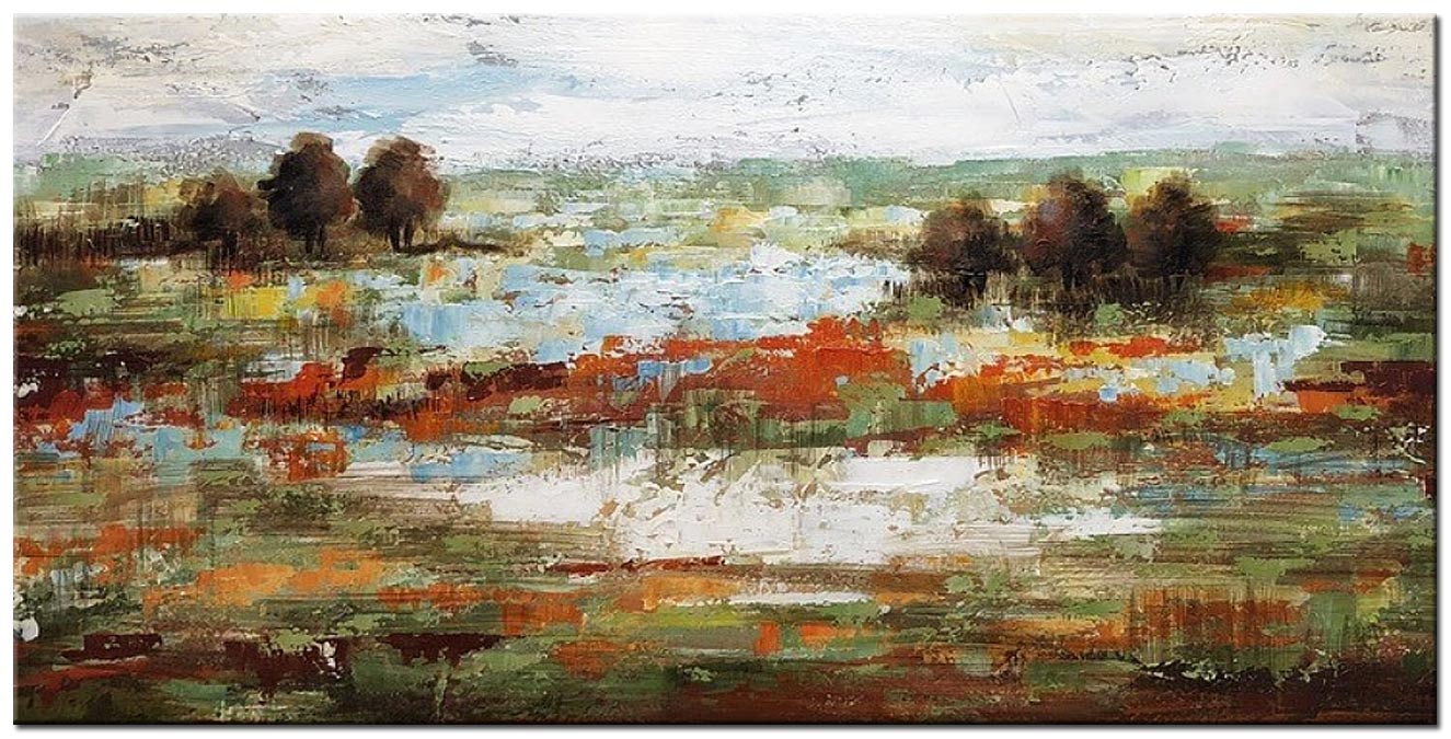 Abstract schilderij kleurrijk landschap 180x90cm