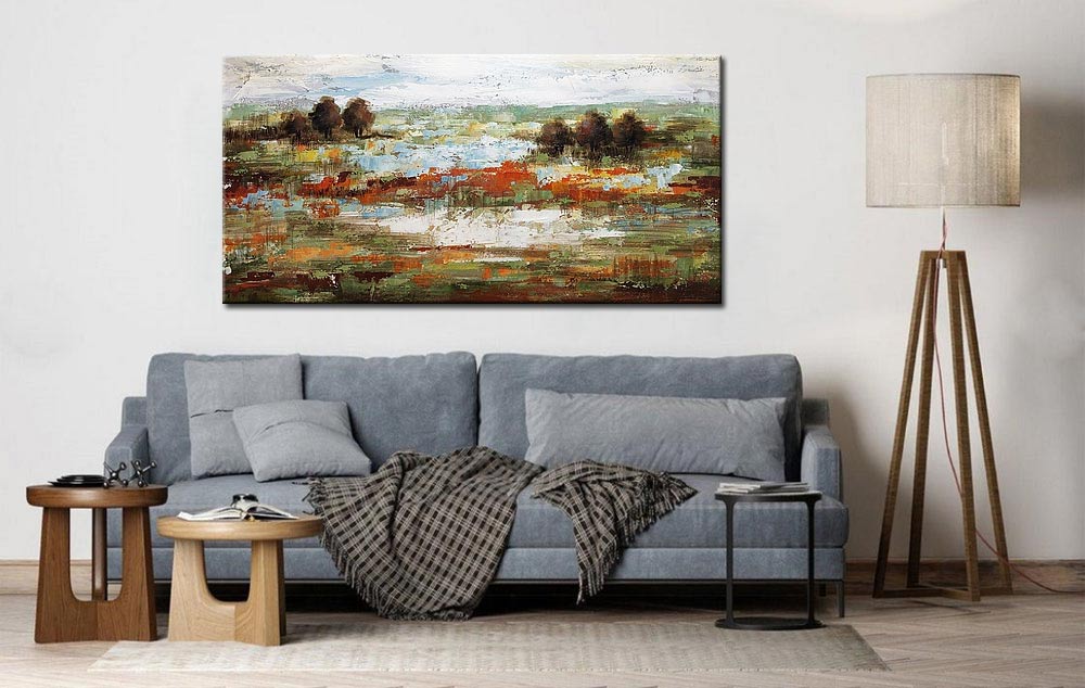 Abstract schilderij kleurrijk landschap 180x90cm - Afbeelding 4