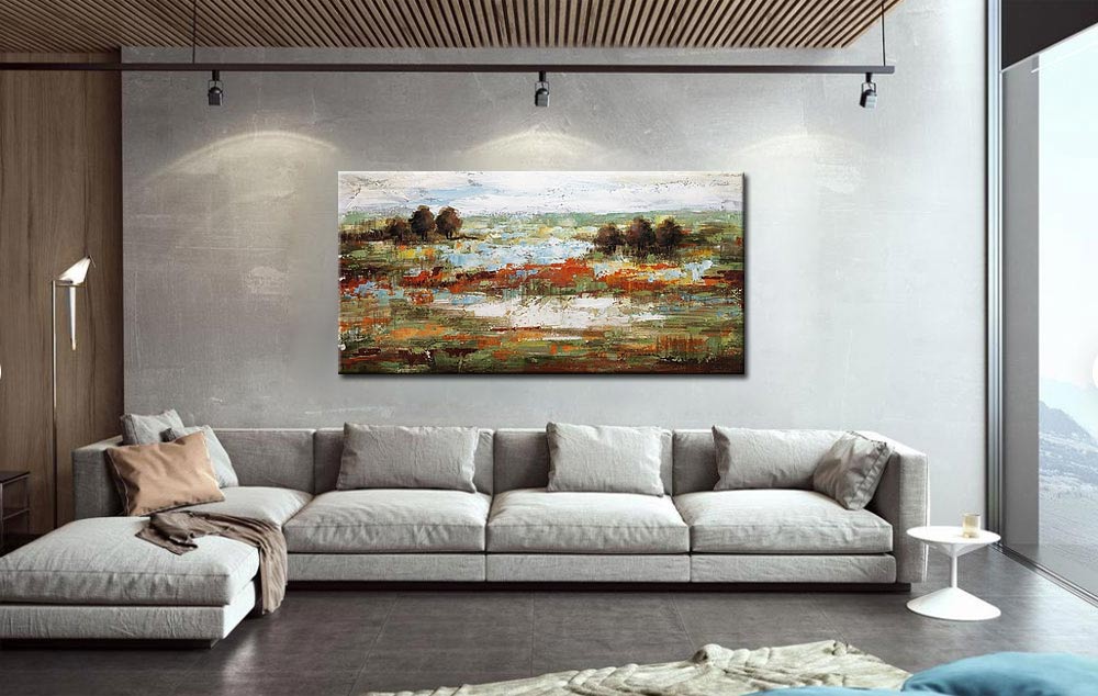 Abstract schilderij kleurrijk landschap 180x90cm - Afbeelding 2