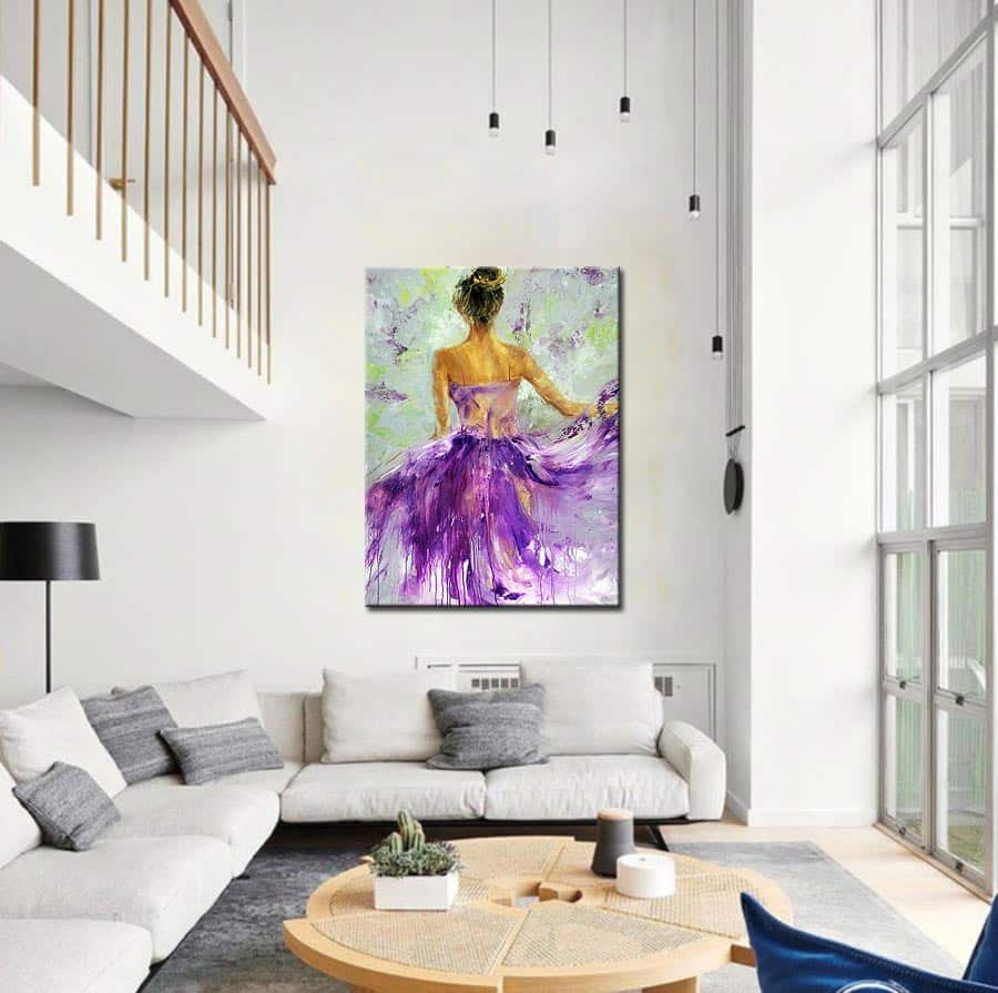 Vrouwen schilderij Lady in Purple 90x120cm - Afbeelding 2