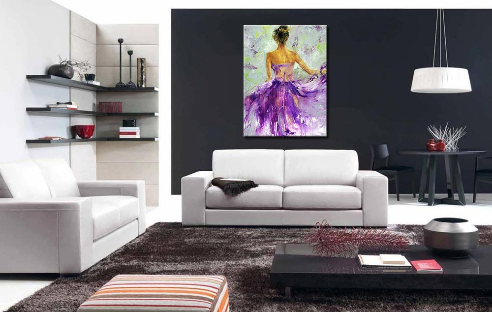 Vrouwen schilderij Lady in Purple 90x120cm - Afbeelding 3