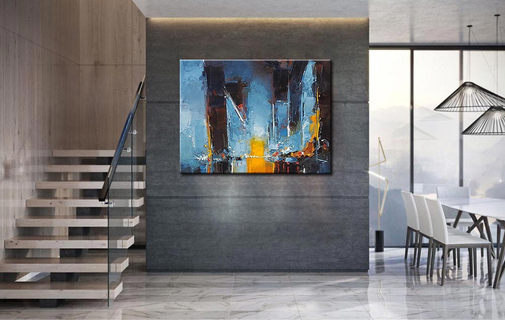 Stad modern abstract schilderij 120x90cm - Afbeelding 3