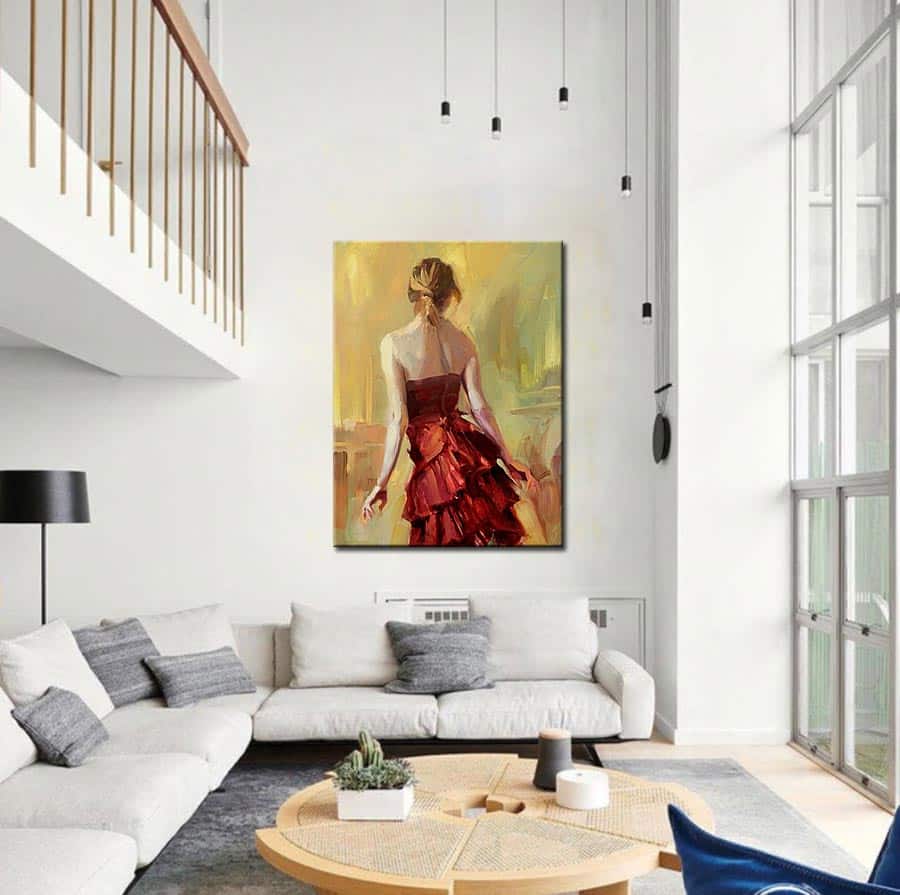 Vrouwen schilderij Lady in Red 90x120cm - Afbeelding 2