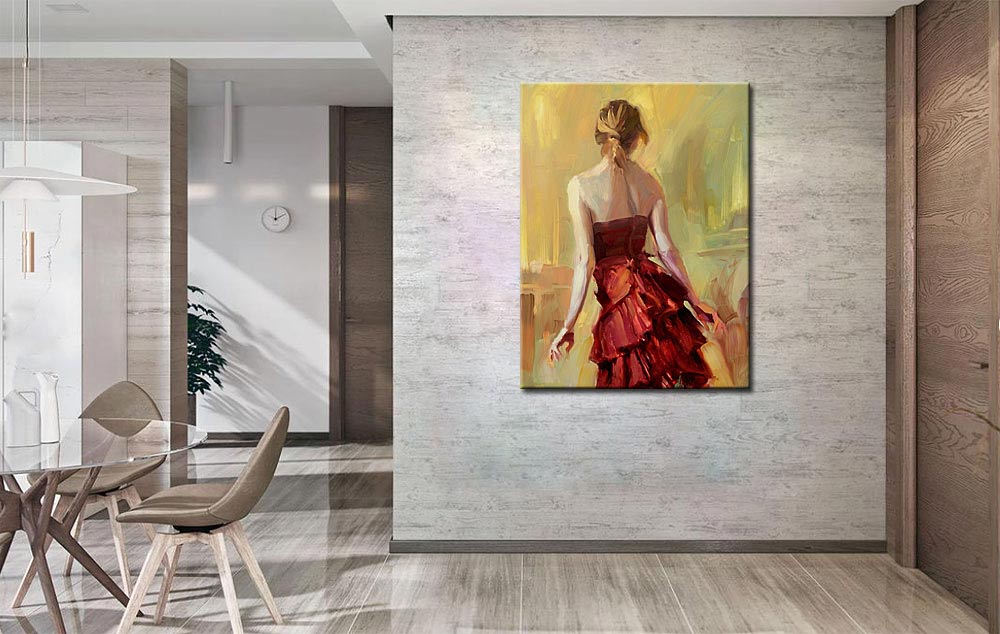 Vrouwen schilderij Lady in Red 90x120cm - Afbeelding 4