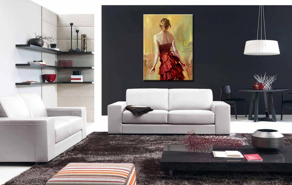 Vrouwen schilderij Lady in Red 90x120cm - Afbeelding 3