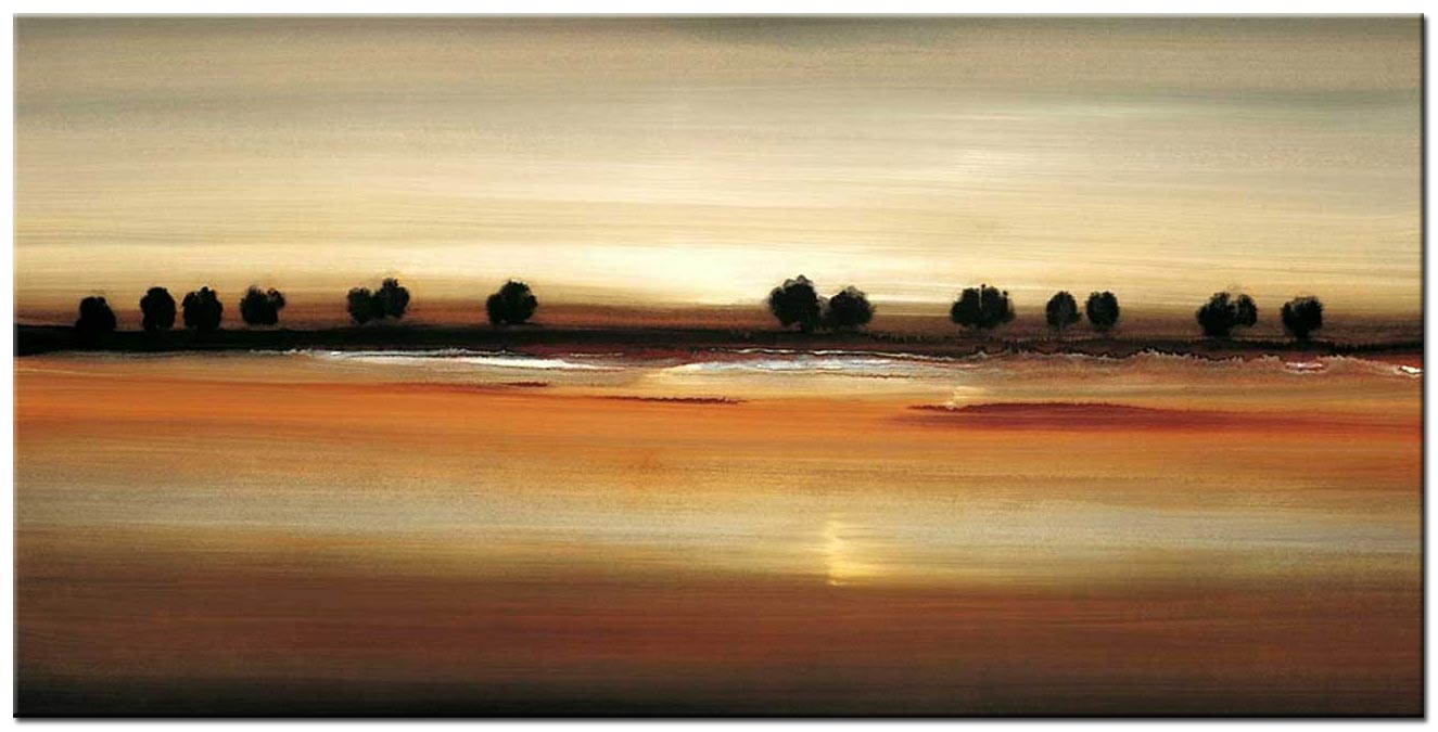 Abstract schilderij horizon met bomen 180x90cm