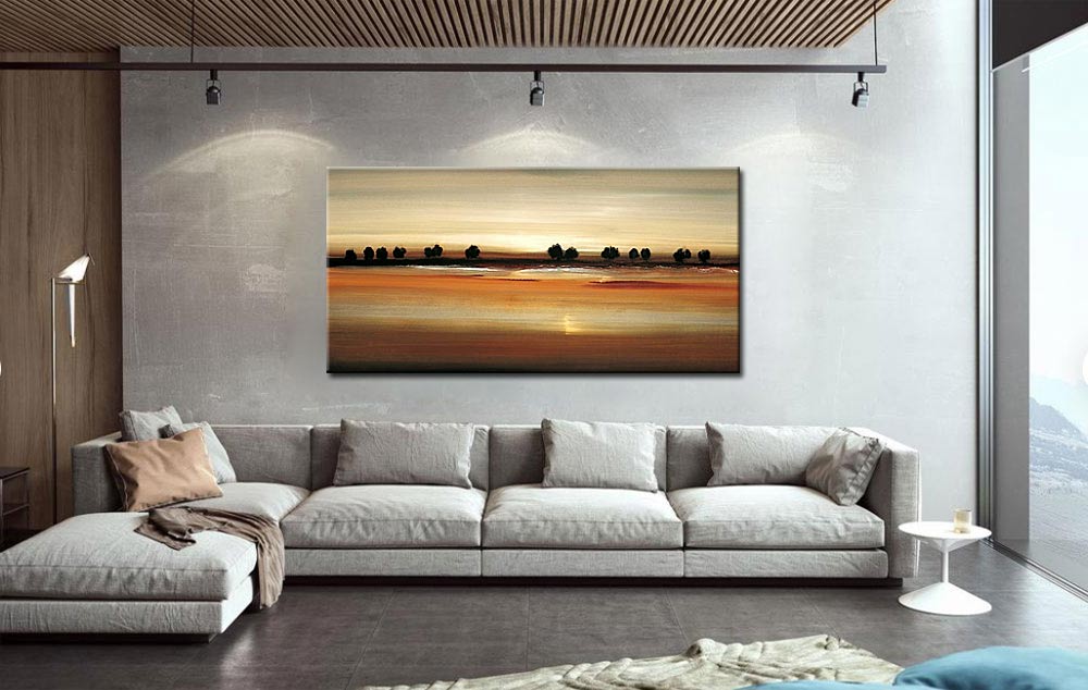 Abstract schilderij horizon met bomen 180x90cm - Afbeelding 2