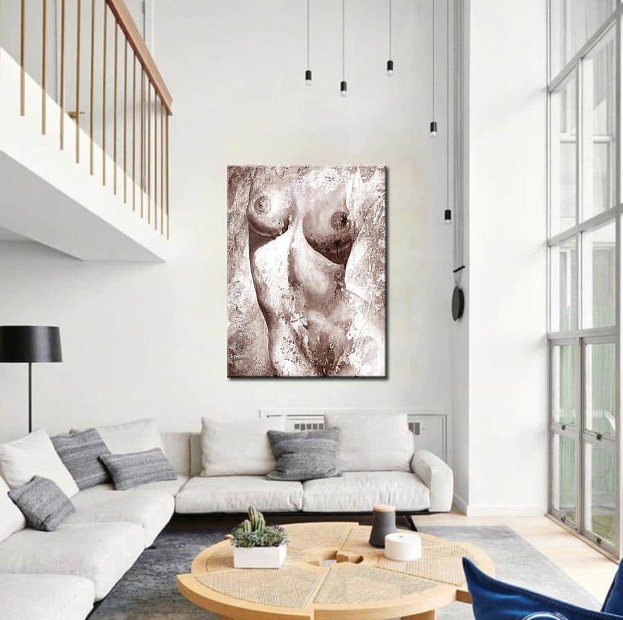 Erotisch schilderij Sepia Sensualiteit 90x120cm - Afbeelding 2