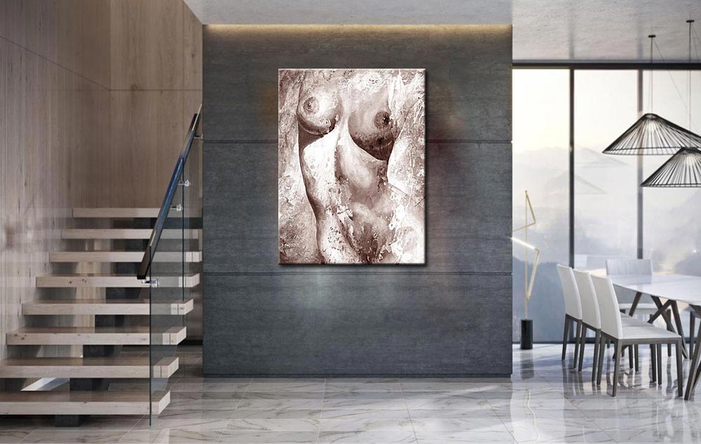 Erotisch schilderij Sepia Sensualiteit 90x120cm - Afbeelding 4