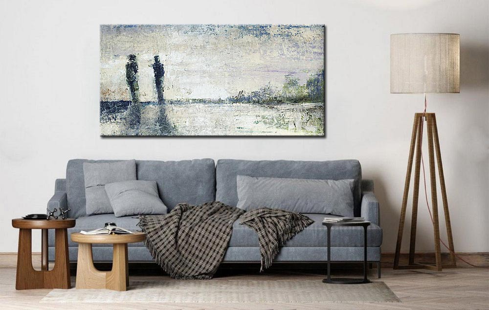 Sneeuwwandeling modern groot schilderij 180x90cm - Afbeelding 4