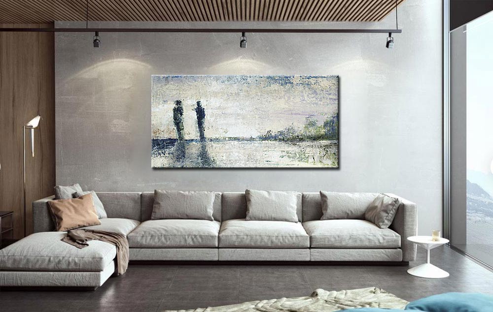 Sneeuwwandeling modern groot schilderij 180x90cm - Afbeelding 3