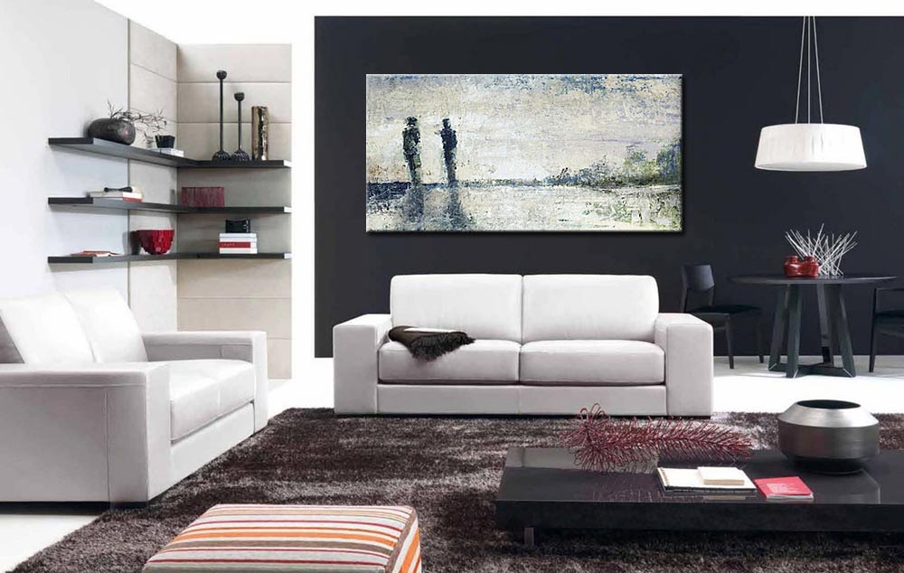 Sneeuwwandeling modern groot schilderij 180x90cm - Afbeelding 2