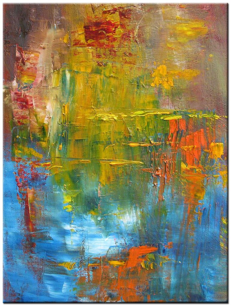 Abstract schilderij Color Reflections met blauwe, oranje en gele tinten