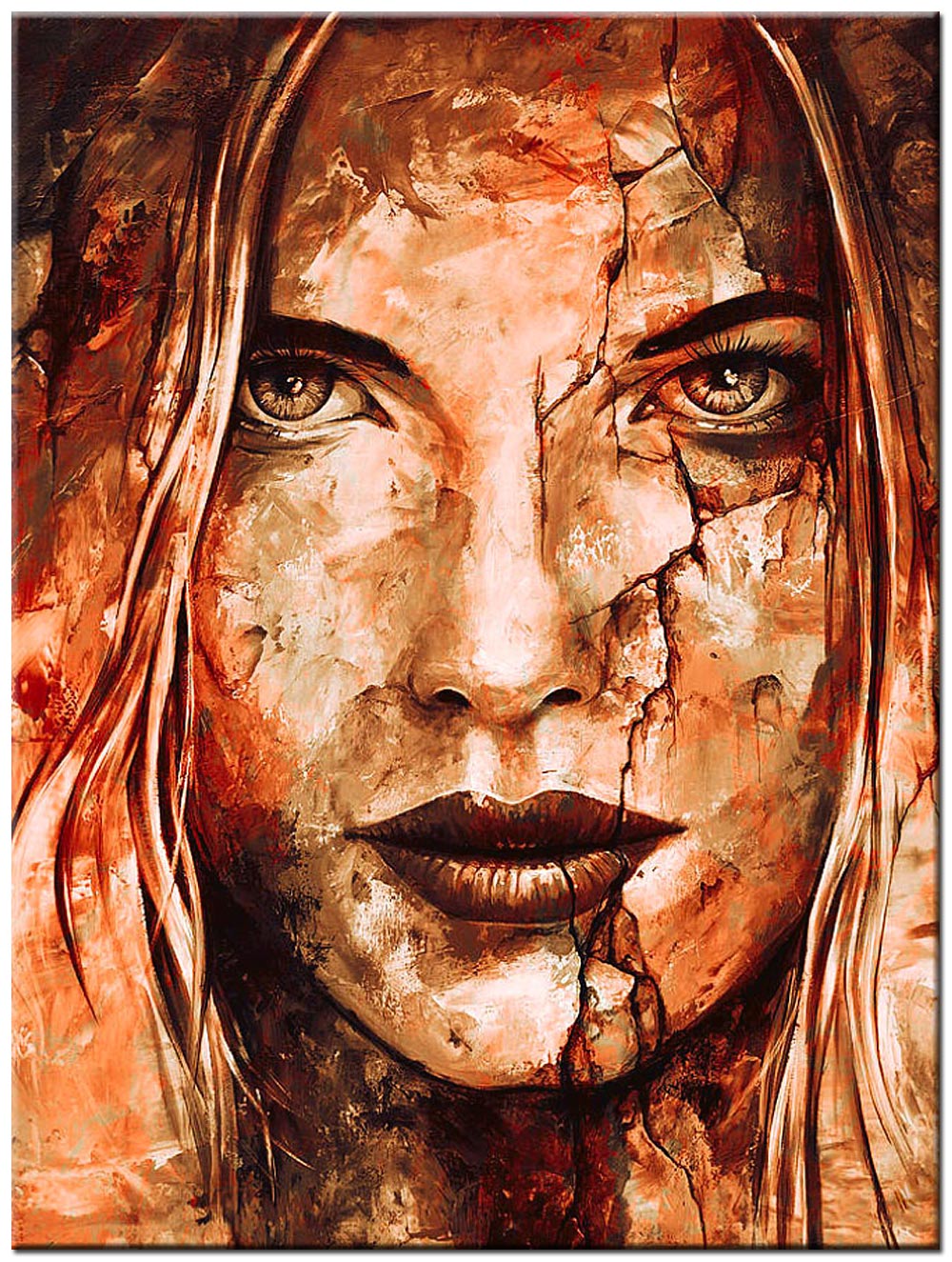 Gebarsten Dame modern schilderij 90x120cm