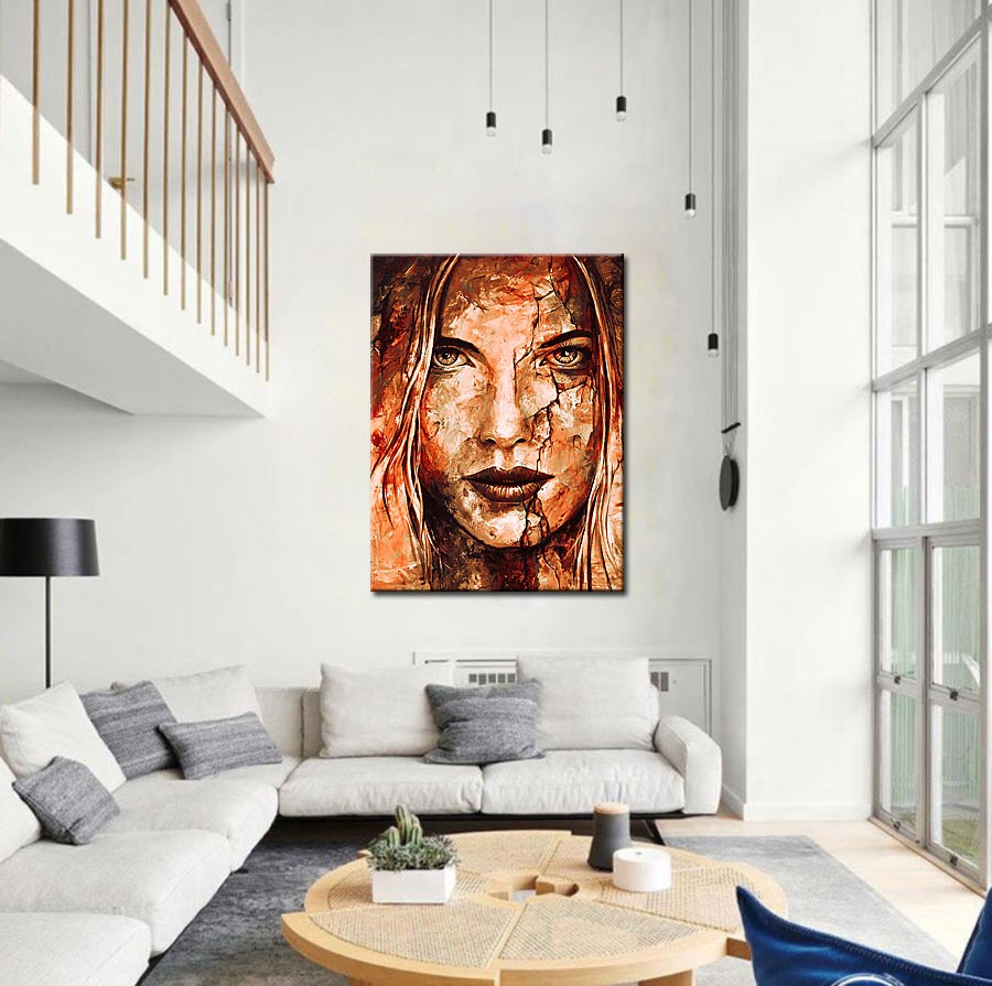 Gebarsten Dame modern schilderij 90x120cm - Afbeelding 2