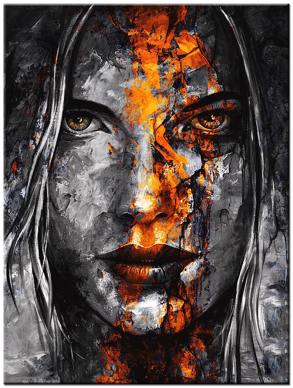 Vuurportret dame modern schilderij 90x120cm