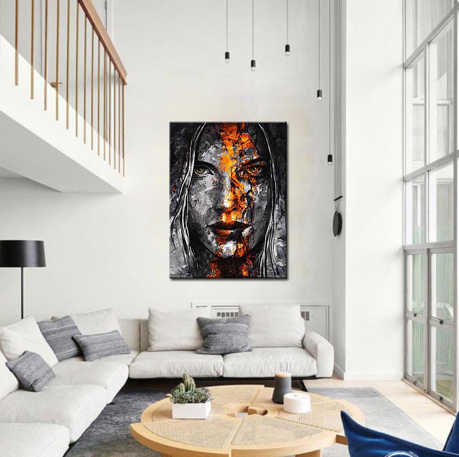 Vuurportret dame modern schilderij 90x120cm - Afbeelding 2