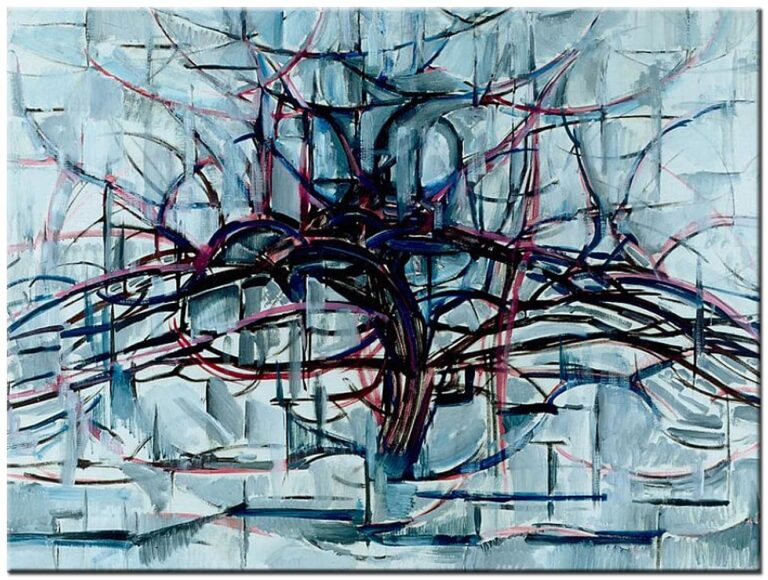 Schilderij Abstracte Boomstructuur handgeschilderd olieverf schilderij met abstracte boomstructuur, lijnen en moderne compositie