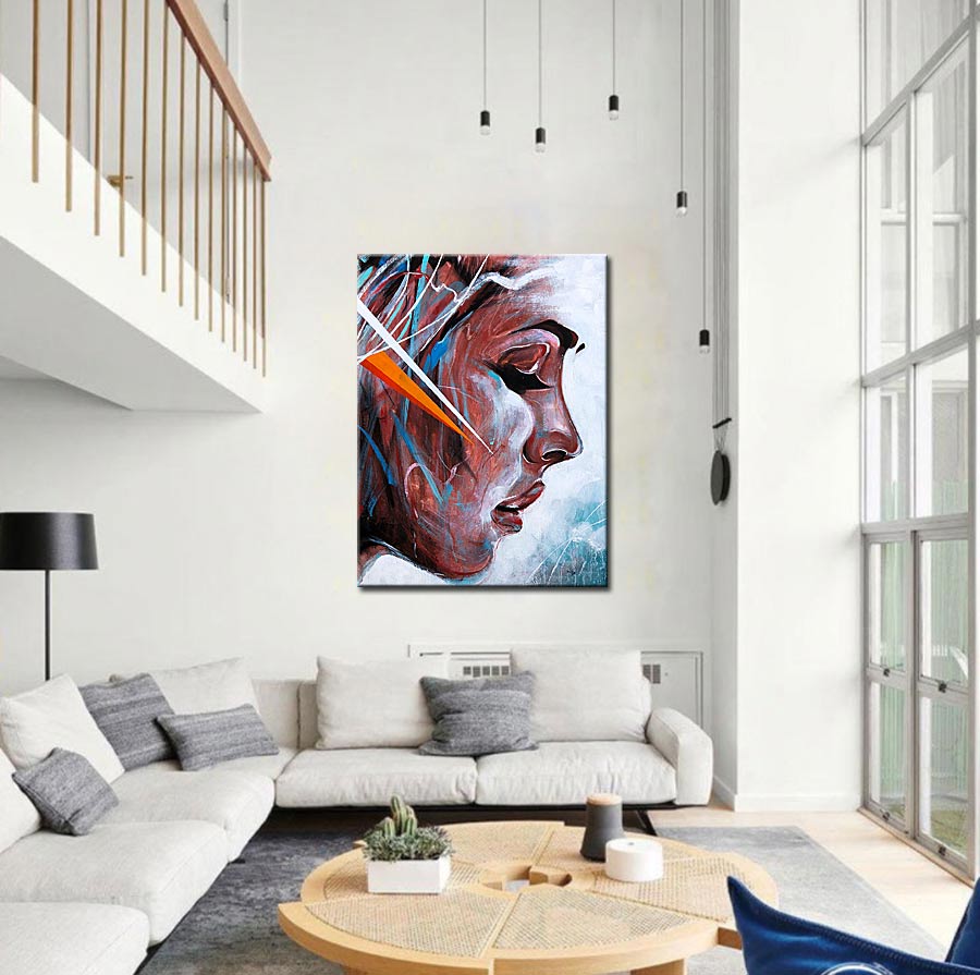 Zijaanzicht Dame modern schilderij 90x120cm - Afbeelding 2