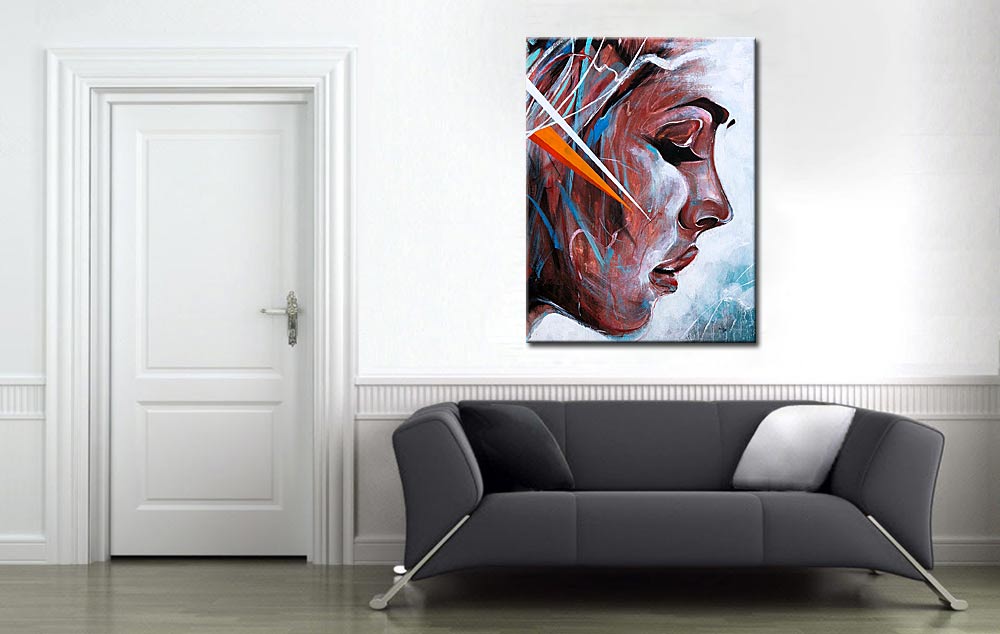 Zijaanzicht Dame modern schilderij 90x120cm - Afbeelding 3