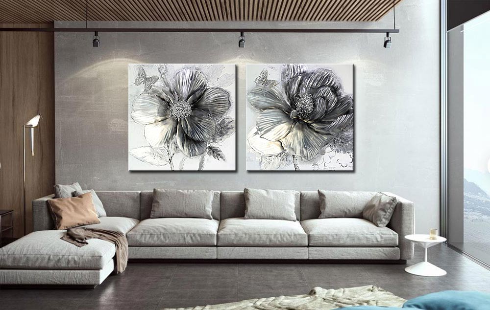 Bloemen modern tweeluik schilderij - Afbeelding 2