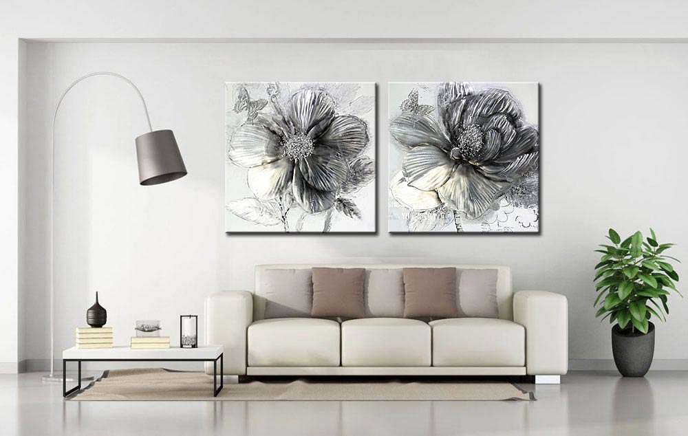 Bloemen modern tweeluik schilderij - Afbeelding 4